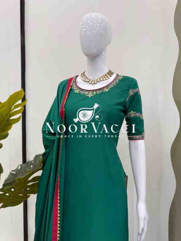 Natural Crepe Designer Suit Set with Sharara and Lace Dupatta - Image 4