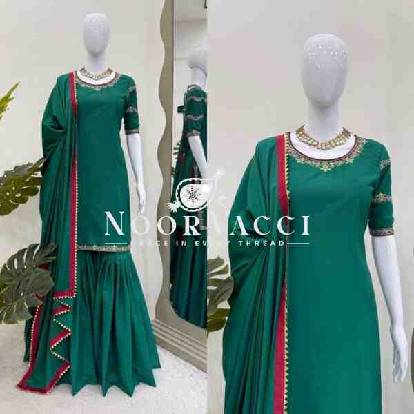 Natural Crepe Designer Suit Set with Sharara and Lace Dupatta - Image 5