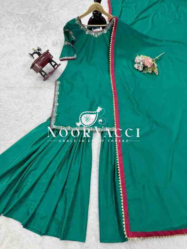 Natural Crepe Designer Suit Set with Sharara and Lace Dupatta - Image 6