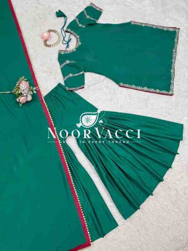 Natural Crepe Designer Suit Set with Sharara and Lace Dupatta - Image 8