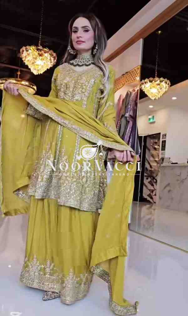 Heavy Chinon Embroidered Sharara Plazo Set with Dupatta