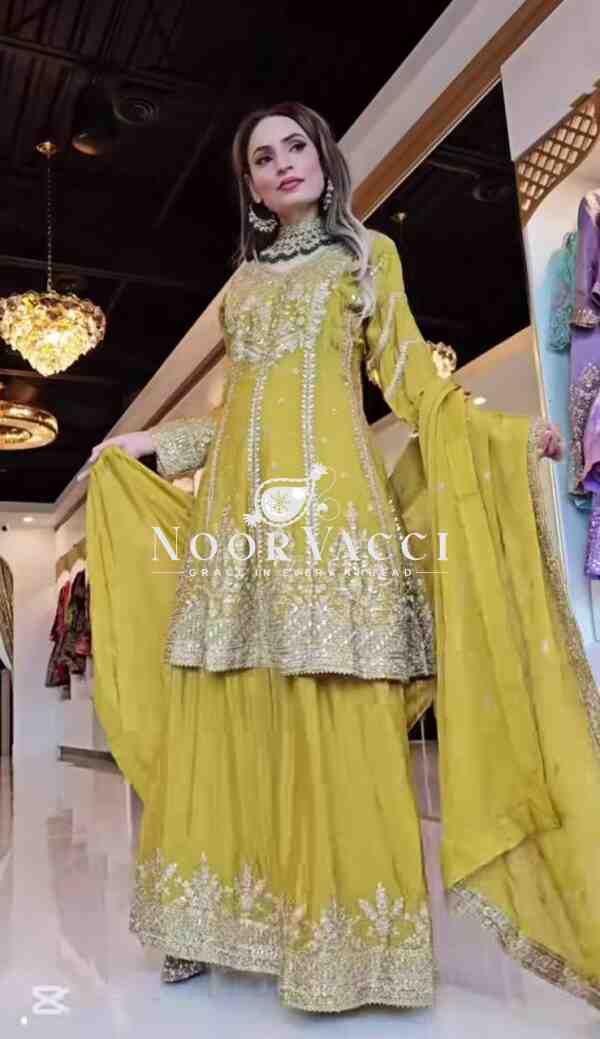 Heavy Chinon Embroidered Sharara Plazo Set with Dupatta - Image 2