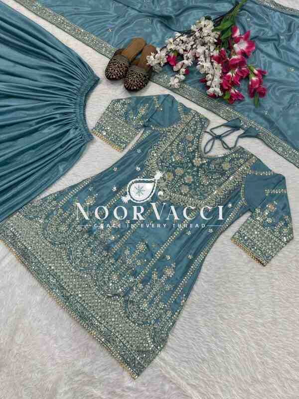 Heavy Chinon Embroidered Sharara Plazo Set with Dupatta - Image 6
