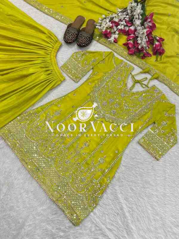 Heavy Chinon Embroidered Sharara Plazo Set with Dupatta - Image 4