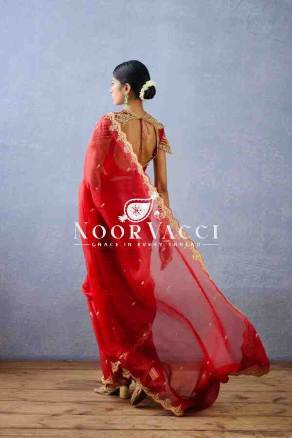Organza Silk Designer Saree with Thread & Sequence Embroidery - Image 2