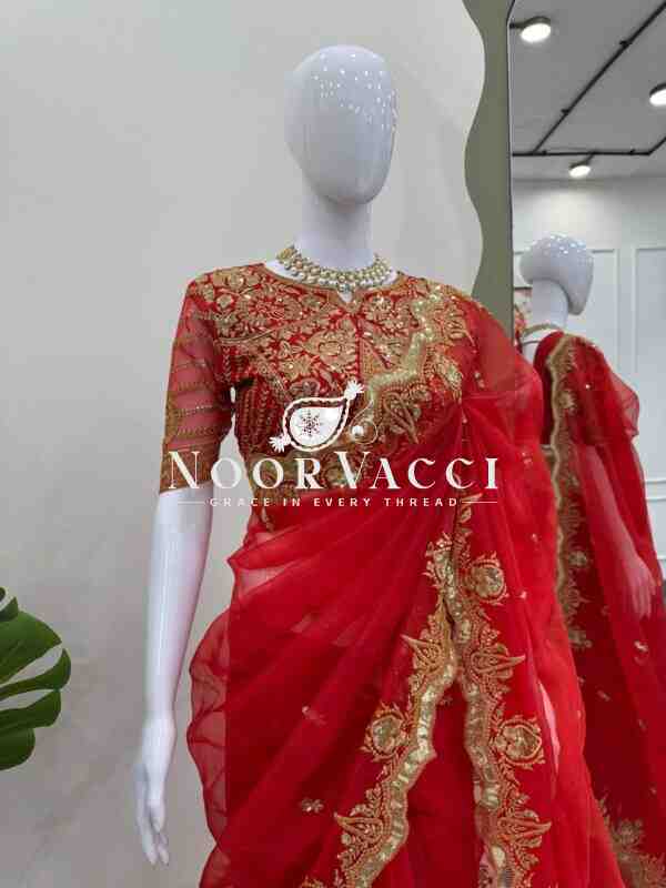 Organza Silk Designer Saree with Thread & Sequence Embroidery - Image 4