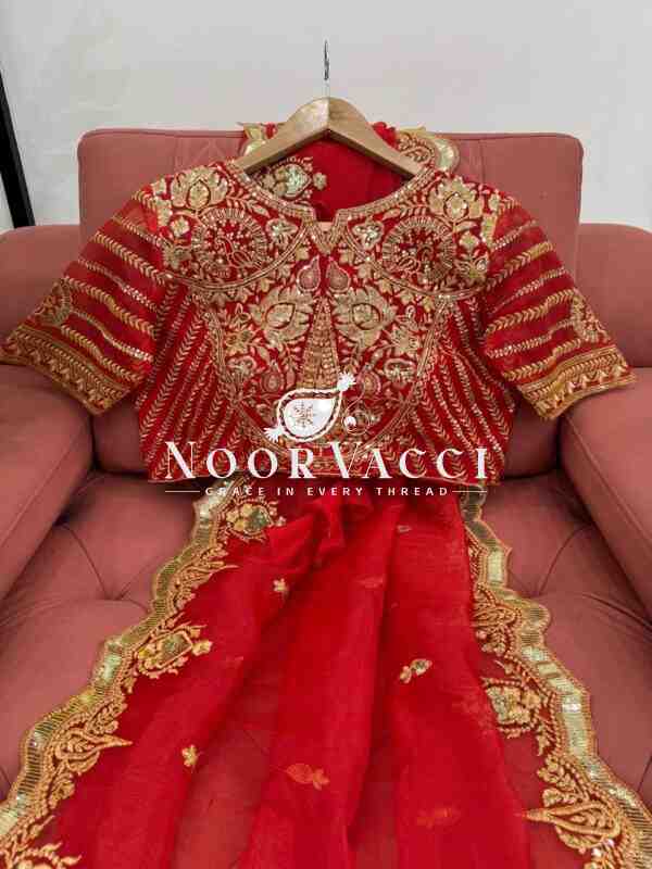 Organza Silk Designer Saree with Thread & Sequence Embroidery - Image 7