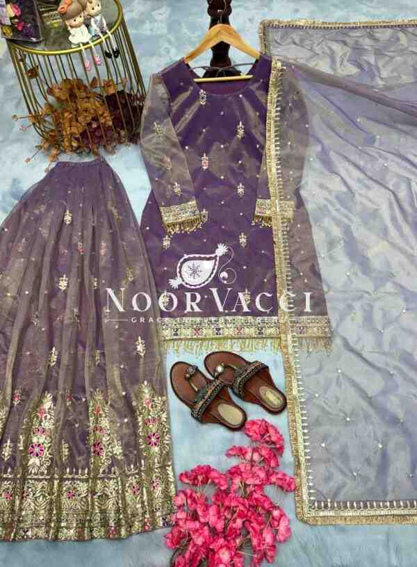 Twil Gold Net Embroidered Top with Plazzo & Dupatta Set - Image 5
