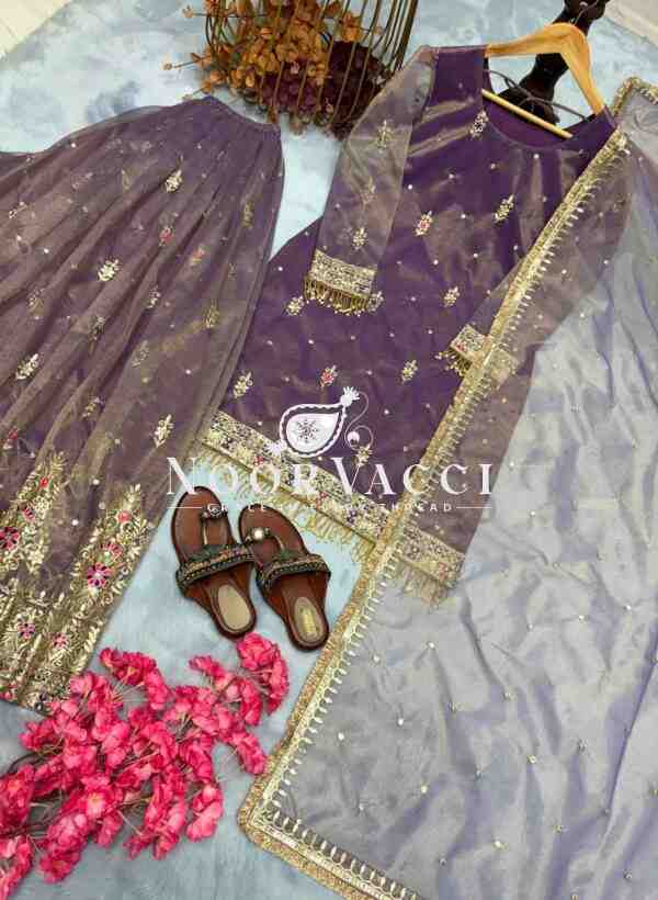 Twil Gold Net Embroidered Top with Plazzo & Dupatta Set - Image 6
