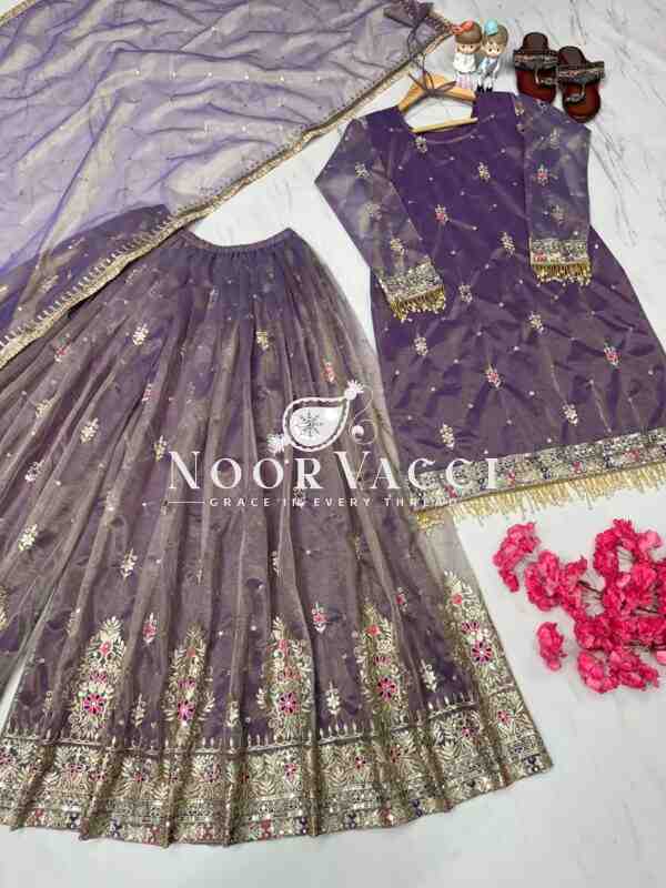Twil Gold Net Embroidered Top with Plazzo & Dupatta Set - Image 7