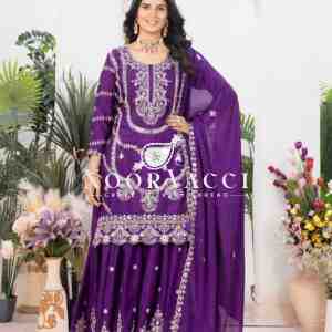 Chinon Silk Heavy Embroidered Top Plazzo Set with Dupatta