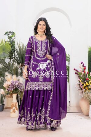 Buy Chinon Silk Heavy Embroidered Top Plazzo Set with Dupatta