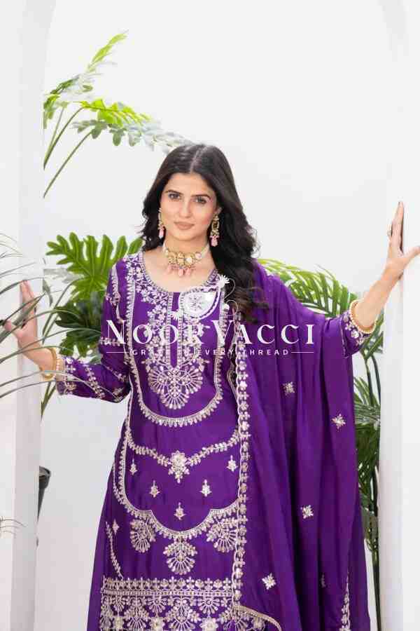 Chinon Silk Heavy Embroidered Top Plazzo Set with Dupatta - Image 2