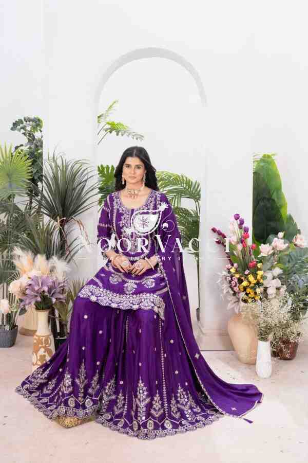Chinon Silk Heavy Embroidered Top Plazzo Set with Dupatta - Image 3