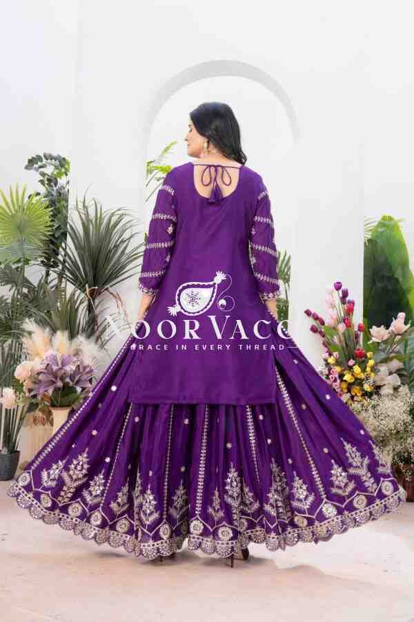 Chinon Silk Heavy Embroidered Top Plazzo Set with Dupatta - Image 4