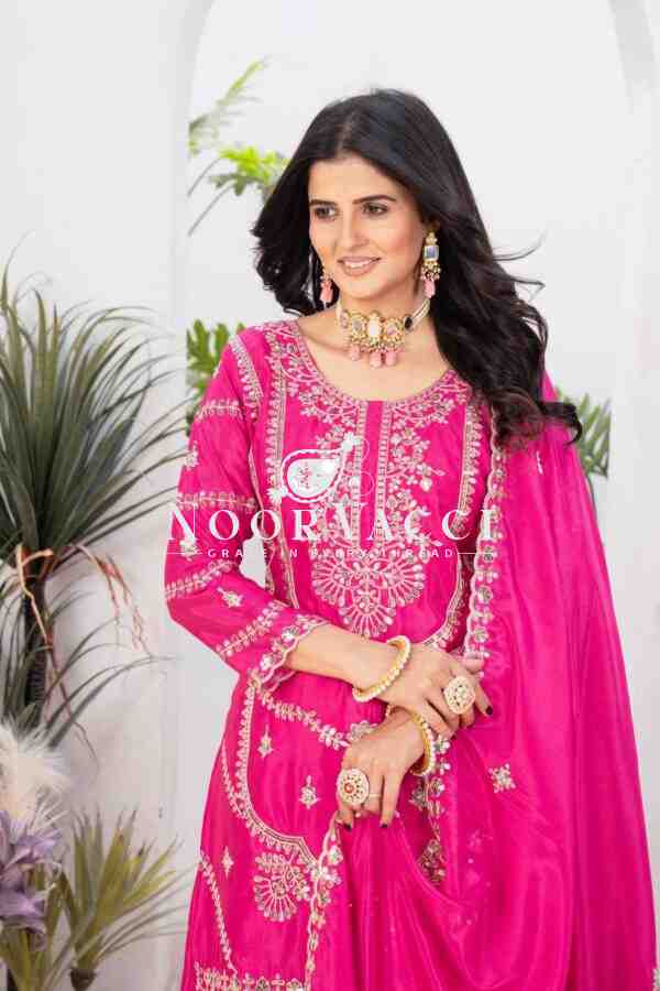 Chinon Silk Heavy Embroidered Top Plazzo Set with Dupatta - Image 3