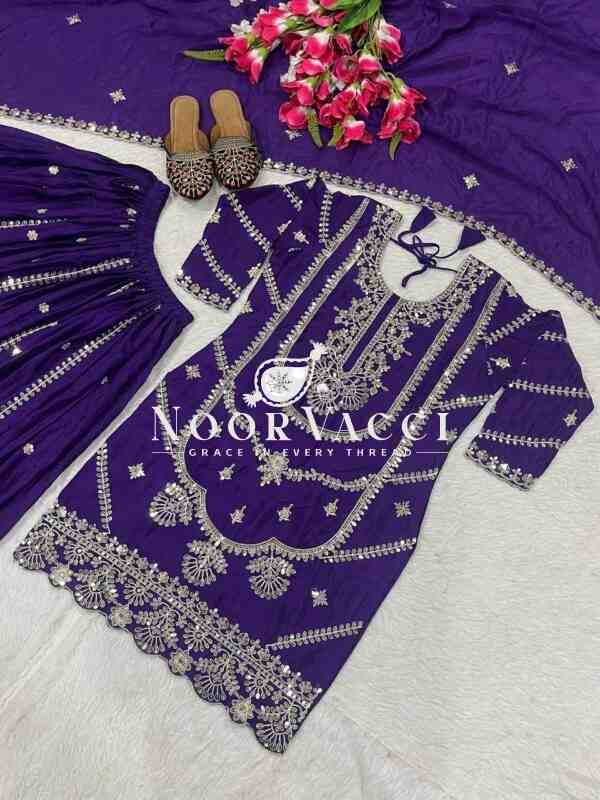 Chinon Silk Heavy Embroidered Top Plazzo Set with Dupatta - Image 7