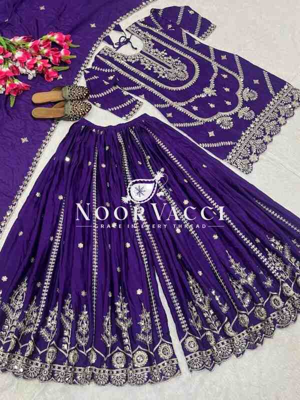 Chinon Silk Heavy Embroidered Top Plazzo Set with Dupatta - Image 5