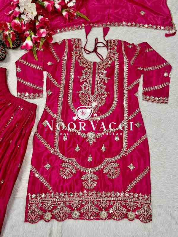 Chinon Silk Heavy Embroidered Top Plazzo Set with Dupatta - Image 7