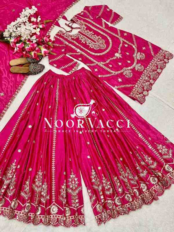 Chinon Silk Heavy Embroidered Top Plazzo Set with Dupatta - Image 8
