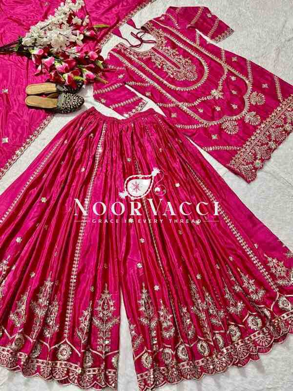 Chinon Silk Heavy Embroidered Top Plazzo Set with Dupatta - Image 6