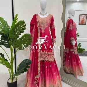 Heavy Chinon Embroidered Suit with Sharara and Dupatta