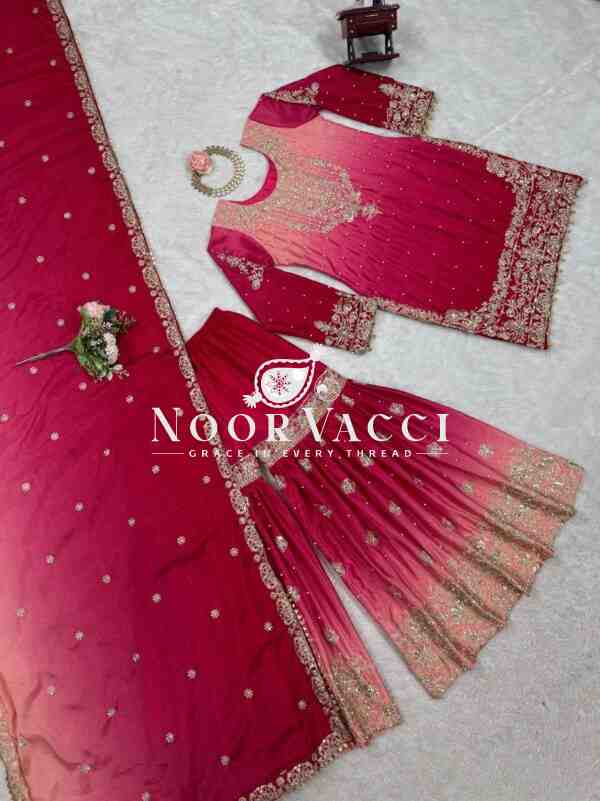 Heavy Chinon Embroidered Suit with Sharara and Dupatta - Image 2