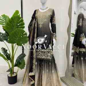 Heavy Chinon Embroidered Suit with Sharara and Dupatta