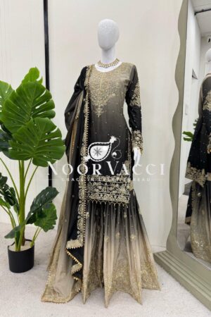 Buy Heavy Chinon Embroidered Suit with Sharara and Dupatta