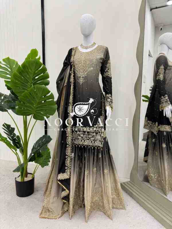 Heavy Chinon Embroidered Suit with Sharara and Dupatta
