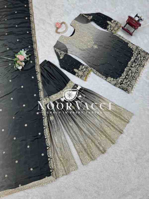 Heavy Chinon Embroidered Suit with Sharara and Dupatta - Image 4