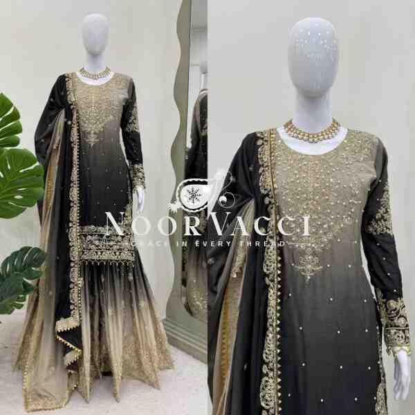 Heavy Chinon Embroidered Suit with Sharara and Dupatta - Image 2