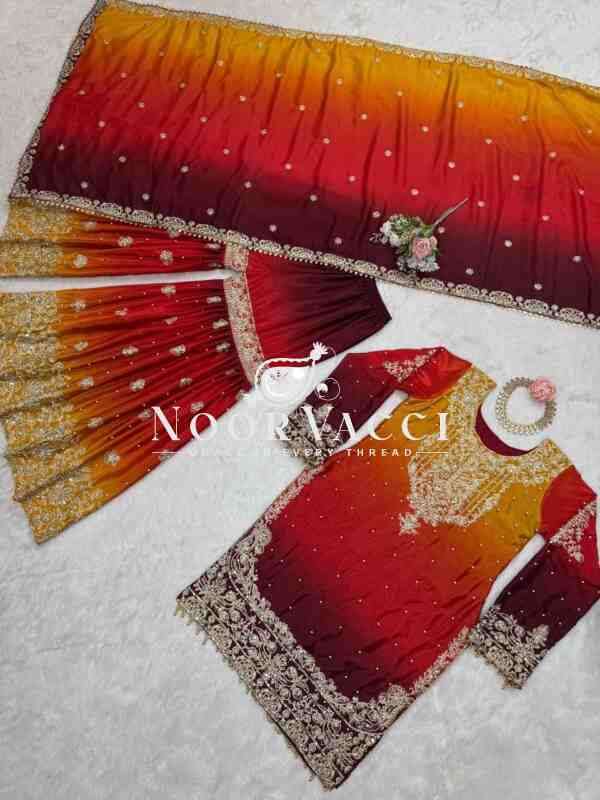 Heavy Chinon Embroidered Suit with Sharara and Dupatta - Image 3