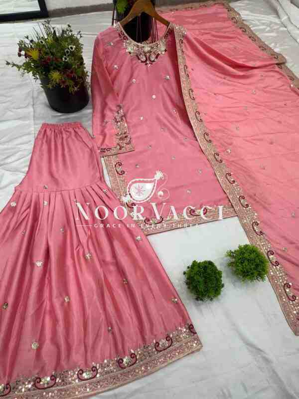 Designer Party Wear Top-Plazzo and Dupatta Set with Heavy Embroidery Work - Image 3