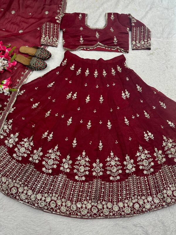 Shop Heavy Jimmy Su Silk Wedding Lehenga Choli Set with Embroidered Dupatta - Image 7