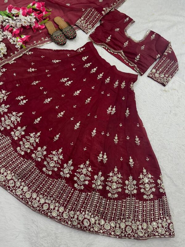 Shop Heavy Jimmy Su Silk Wedding Lehenga Choli Set with Embroidered Dupatta - Image 8
