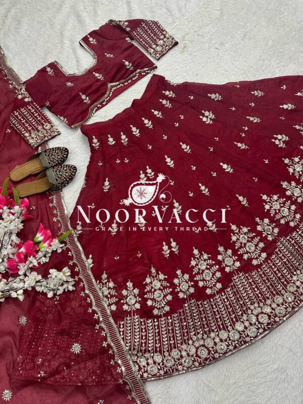 Shop Heavy Jimmy Su Silk Wedding Lehenga Choli Set with Embroidered Dupatta - Image 6