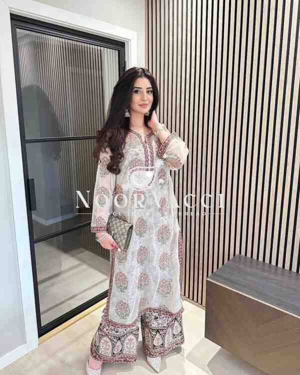 Faux Georgette Embroidered Top with Digital Print Plazzo & Dupatta Set - Image 4