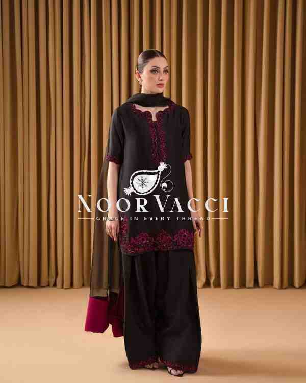 Natural Crepe Embroidered Top with Farshi Plazzo & Organza Dupatta - Image 3