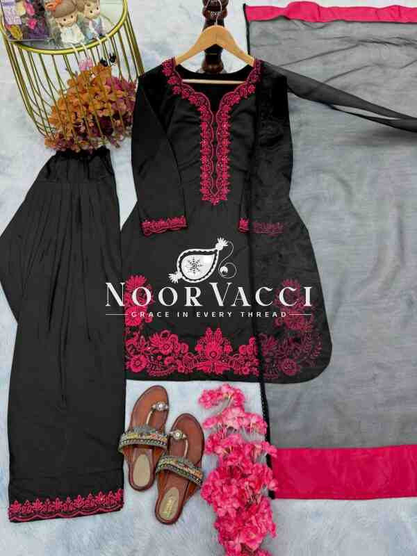 Natural Crepe Embroidered Top with Farshi Plazzo & Organza Dupatta - Image 4
