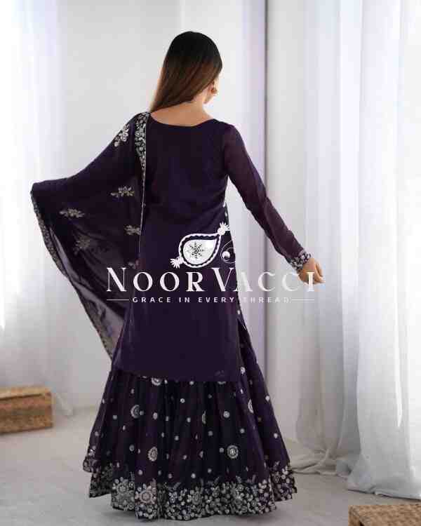 Star Georgette Embroidered Sharara Set with Dupatta - Image 4