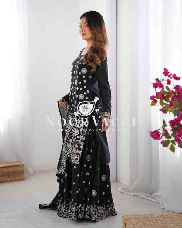 Star Georgette Embroidered Sharara Set with Dupatta - Image 5
