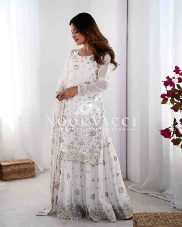 Star Georgette Embroidered Sharara Set with Dupatta - Image 3