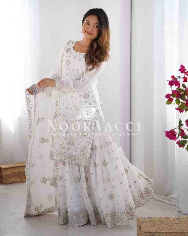 Star Georgette Embroidered Sharara Set with Dupatta