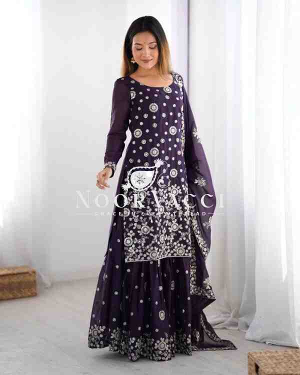 Star Georgette Embroidered Sharara Set with Dupatta