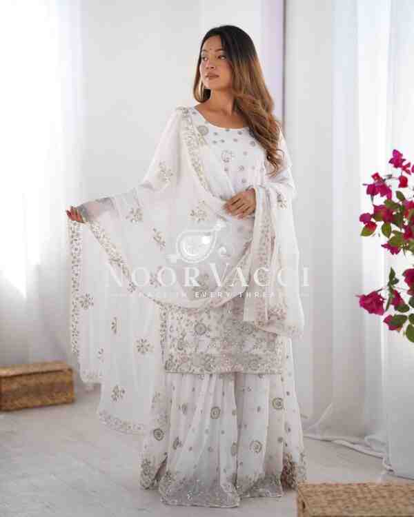 Star Georgette Embroidered Sharara Set with Dupatta - Image 2