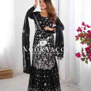 Star Georgette Embroidered Sharara Set with Dupatta