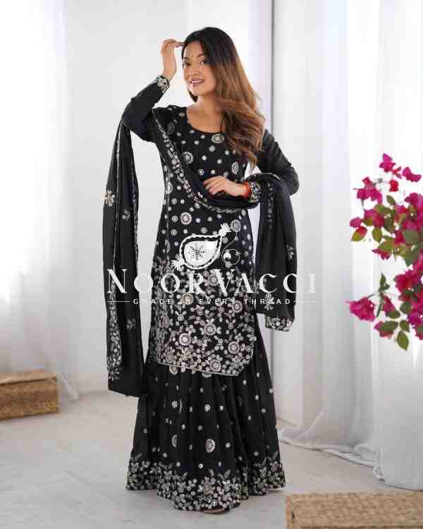 Star Georgette Embroidered Sharara Set with Dupatta