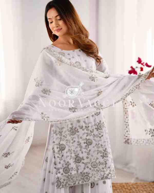 Star Georgette Embroidered Sharara Set with Dupatta - Image 4