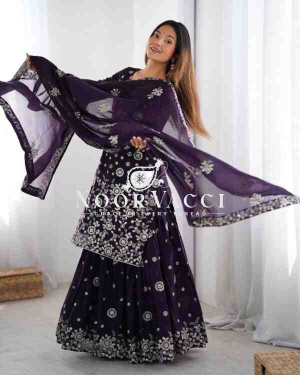 Star Georgette Embroidered Sharara Set with Dupatta - Image 5